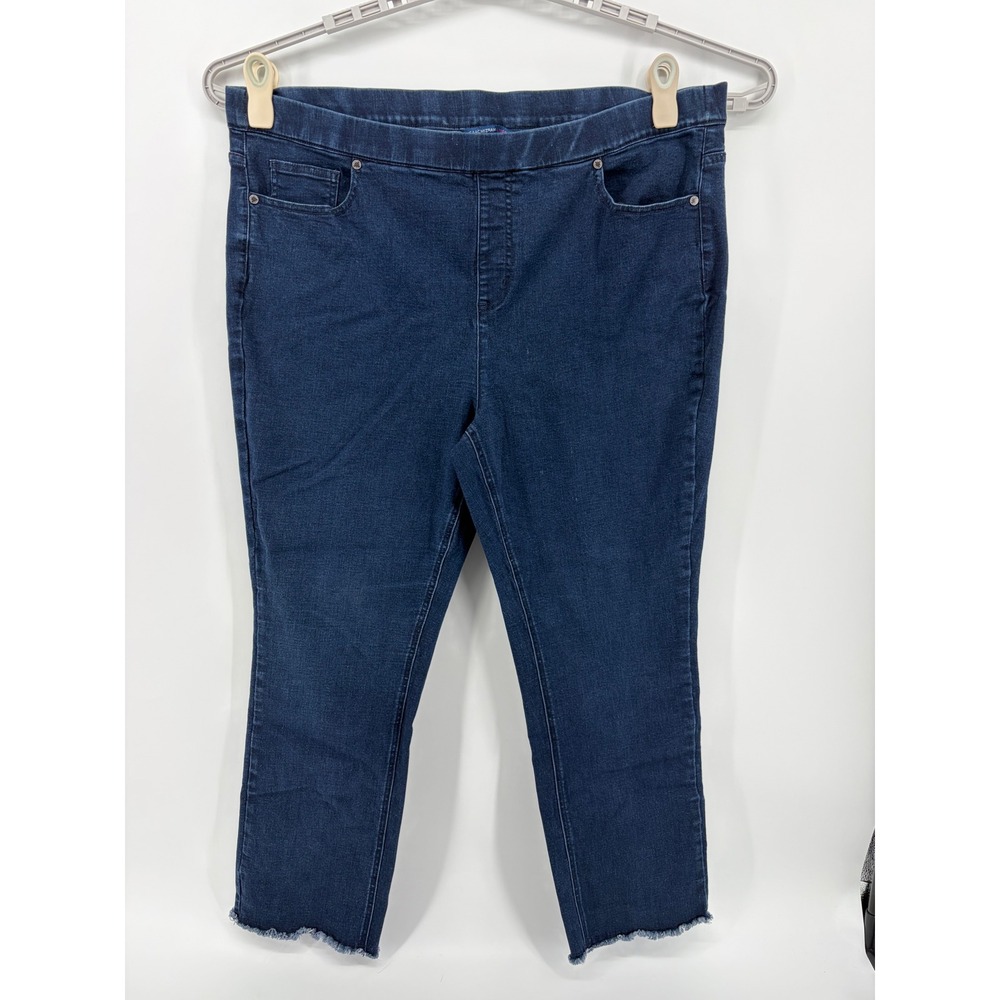 Isaac Mizrahi Women 22W Dark Blue Jeans Pull On High Rise Raw Hem Straight Leg